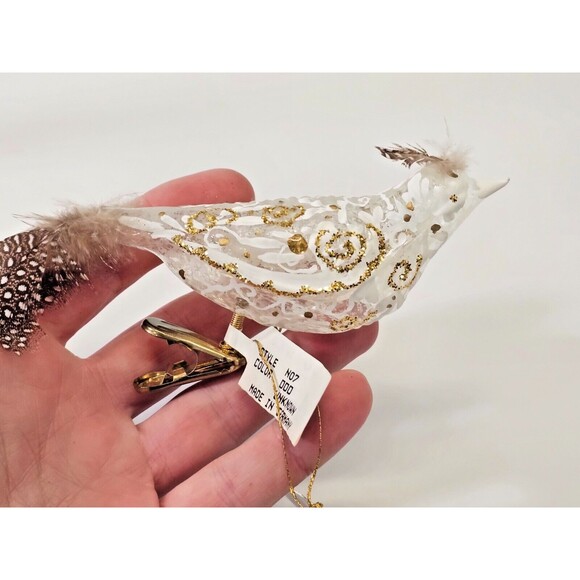 KSD VTG Isabella De Borchgrave Christmas Blown Glass Ornament Clip On Bird NEW - Picture 1 of 6